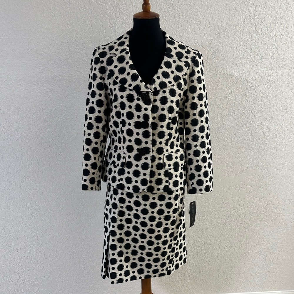 Albert Nipon Black and White Polka Dot Skirt Set